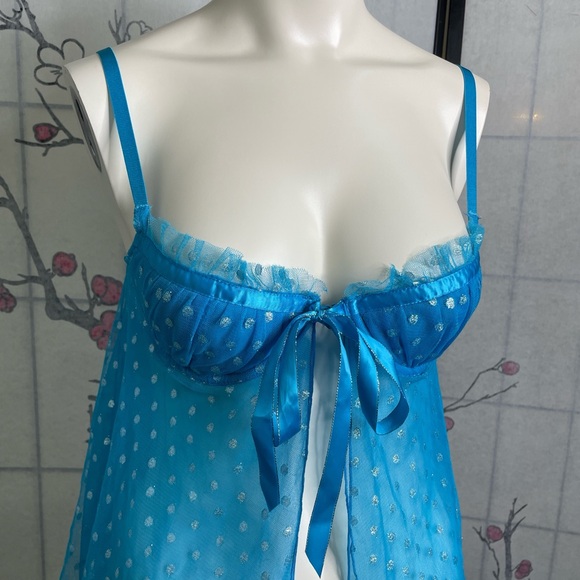 Victoria Secret Blue Sheer Babydoll Lingerie - Picture 2 of 4